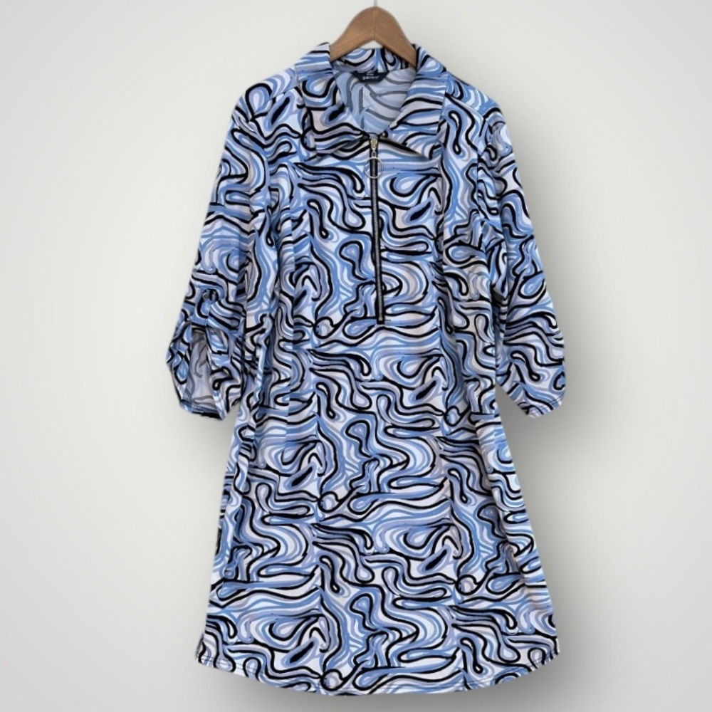 Mlle Gabrielle Blue Swirl Print A-Line Dress